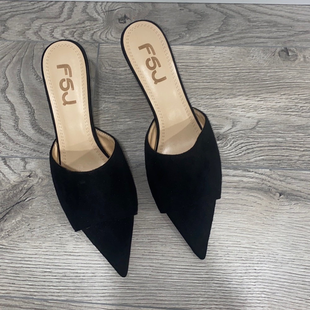FSJ - Faux Suede open pointy toe short heels